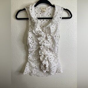 Arden B White Eyelet Ruffle Sleeveless Blouse